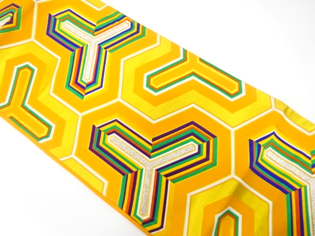 JAPANESE KIMONO / ANTIQUE FUKURO OBI / WOVEN BISHAMON KIKKO